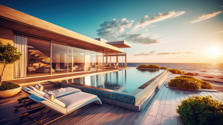 sea view.luxury modern beach house Generative AIの素材