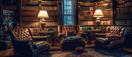 Reading room in old library or house. Generative AIの素材