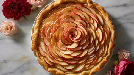 Overhead view of rose apple pie Generative AIの素材
