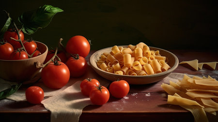 Homemade pasta and tomatoes Generative AIの素材