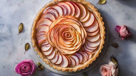 Overhead view of rose apple pie Generative AIの素材