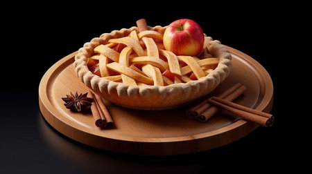 Apple pie plate decorative wood cinnamon baking honey Generative AIの素材