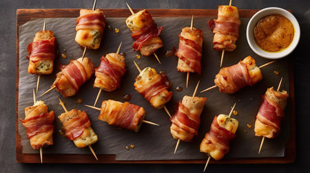 bacon and cheese poppers on table Generative AIの素材