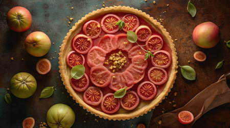 Overhead view of guava tart Generative AIの素材