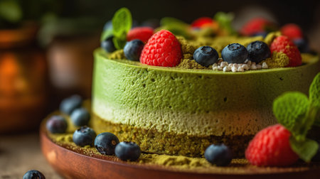 homemade raw matcha powder cakes Generative AI,の素材