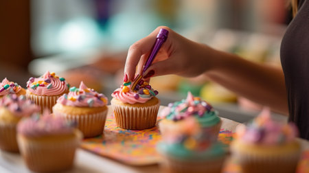 girl decorating cupcakes Generative AIの素材