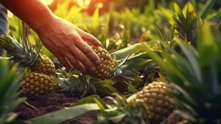 farmer picking pineapple, harvest conceptの素材
