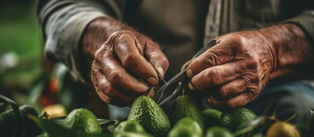 Farmer picking avocado, harvest conceptの素材