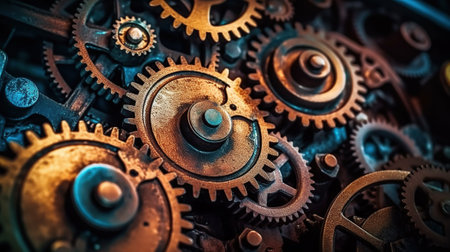 Vintage rusty Machinery gears steampunk backgroundの素材
