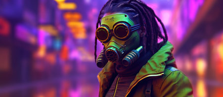 3d illustration of a cyberpunk girlの素材