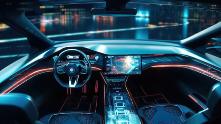 Cockpit of futuristic autonomous car.の素材