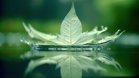 White transparent leaf on mirror surfaceの素材