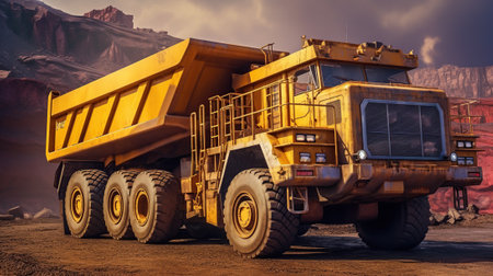 Open pit mine industry, big yellow mining truckの素材