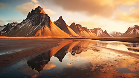 Mountain cape during sunset with reflections.の素材