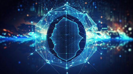 Cyber security, shield lock in futuristic polygonalの素材