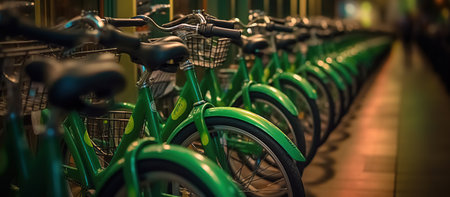 Street transportation green public rent bicyclesの素材