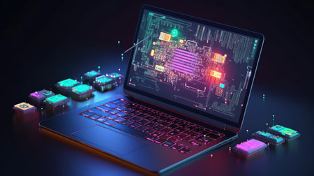 Laptop with code programmingの素材