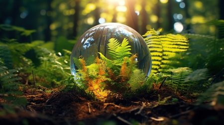 Crystal Earth On Soil In Forest With Fernsの素材
