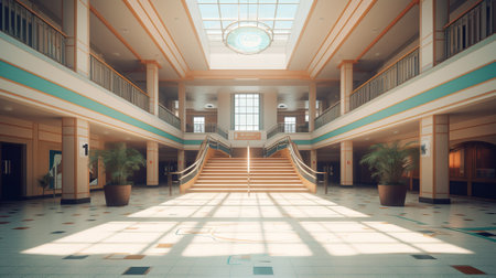 School entrance with high ceiling lobby.の素材