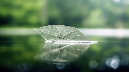 White transparent leaf on mirror surfaceの素材