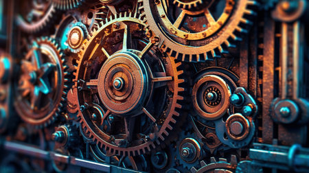 Vintage rusty Machinery gears steampunk backgroundの素材
