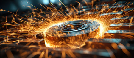 sparks while grinding metal in a car repair shop, close-upの素材