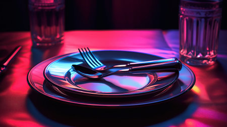 Elegant table setting with plates and cutleryの素材