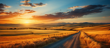 Sunset over a country roadの素材