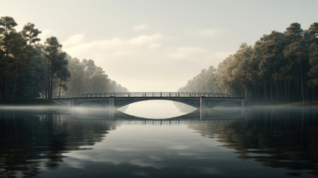 Beautiful winter landscape with bridge over the river in the park.の素材