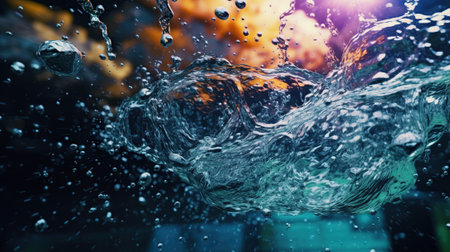 Water splash with bokeh and sunlight background.の素材