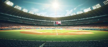 large baseball stadium with fans in the standsの素材