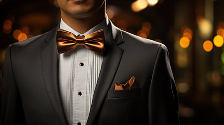 Close-up of a man in a suit with a bow tieの素材