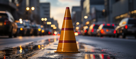 Traffic cone on the road in the city.の素材