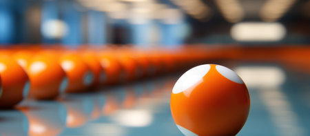Orange billiard balls in a row.の素材