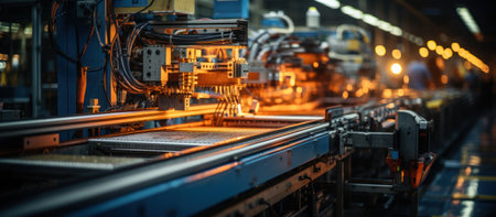 Modern automated production line in factory. Plastic bag manufacturing process. Industrial backgroundの素材