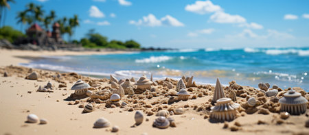 Sea shells on the sandy beach,の素材