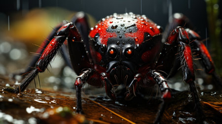 Macro of a red spider in its natural environmentの素材