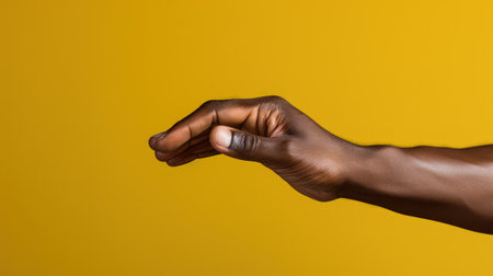 Cropped image of african american man gesturing against yellow backgroundの素材