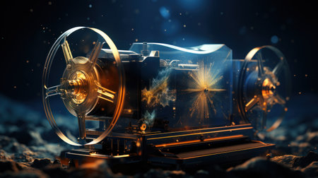 Old movie projector on a dark background.の素材