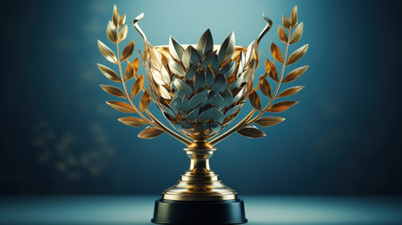 Trophy cup with golden laurel wreath,の素材