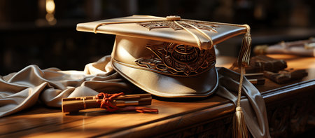 Graduation cap and diploma on the table. Education concept.の素材