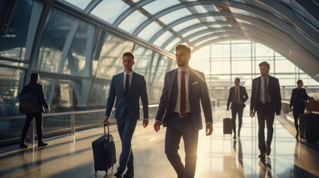 Group of business people walking with luggage in international airport. Business travel conceptの素材