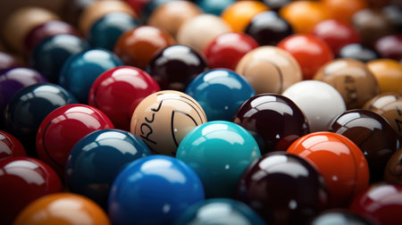 Close-up image of colorful marbles in a row, shallow depth of fieldの素材