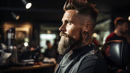man bearded at barbershopの素材
