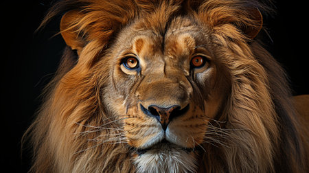 Portrait of a lion on a black background in the studio.の素材