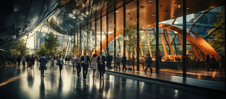 Business people walking in a modern office building with motion blur effect.の素材