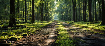 Beautiful green forest in the morning. Panoramic image.の素材