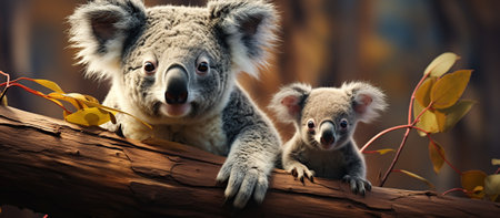 Koala mother and her baby on eucalyptus treeの素材