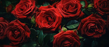 Red roses background for valentine's day with copy space.の素材