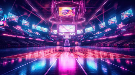 Basketball court wide view. all cort in a little motion blur.の素材